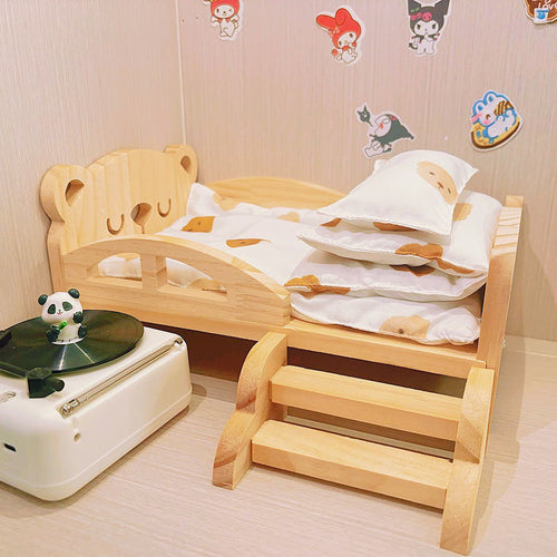 La Doll bed Doll Decoration on the Wooden bed