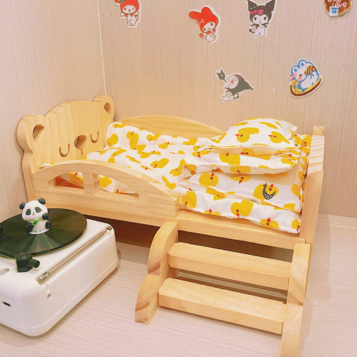 La Doll bed Doll Decoration on the Wooden bed